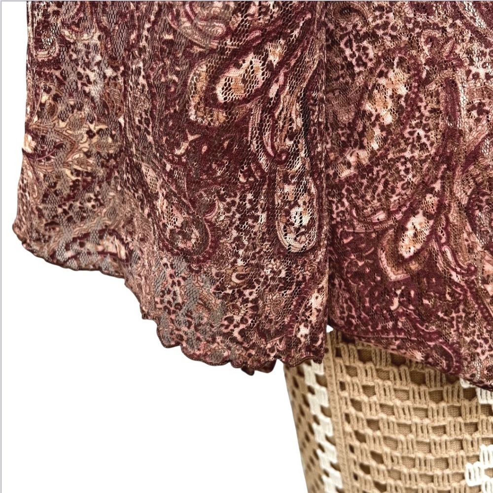 Vtg 90s Bisou Bisou Paisley Lace‎ Bell Sleeve Top Boho S Whitchy Whimsygoth USA - Picture 11 of 17